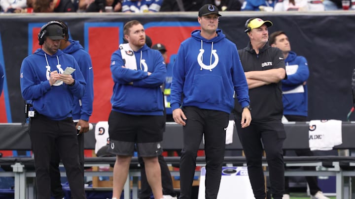 Jan 4, 2026; Houston, Texas, USA;  Indianapolis Colts quarterback Philip Rivers (17) stands on the sidelines during the first half against the Houston Texans at NRG Stadium. Mandatory Credit: Troy Taormina-Imagn Images