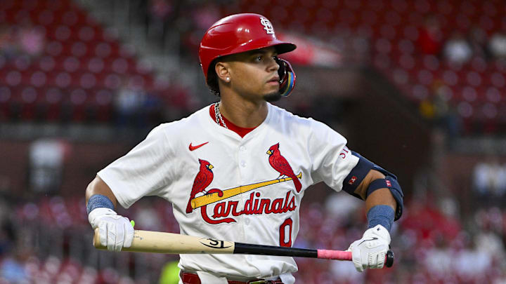 Aug 26, 2025; St. Louis, Missouri, USA; St. Louis Cardinals shortstop Masyn Winn (0) walks back to the dugout after striking out against the Pittsburgh Pirates during the second inning at Busch Stadium. Mandatory Credit: Jeff Curry-Imagn Images Aug 26, 2025; St. Louis, Missouri, USA; St. Louis Cardinals shortstop Masyn Winn (0) walks back to the dugout after striking out against the Pittsburgh Pirates during the second inning at Busch Stadium. Mandatory Credit: Jeff Curry-Imagn Images