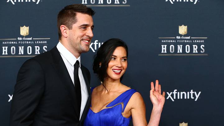 Aaron Rodgers and former girlfriend actress Olivia Munn on the red carpet prior to the NFL Honors. Aaron Rodgers and former girlfriend actress Olivia Munn on the red carpet prior to the NFL Honors.