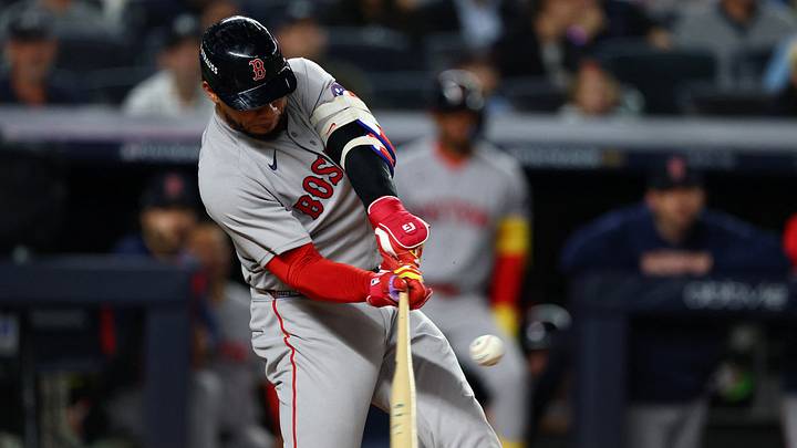 Sep 30, 2026; Bronx, New York, USA; Boston Red Sox first baseman Willson Contreras (40) hits a single in the first inning against the New York Yankees during game two of the Wildcard round for the 2026 MLB Playoffs at Yankee Stadium. Mandatory Credit: Vincent Carchietta-Imagn Images Sep 30, 2026; Bronx, New York, USA; Boston Red Sox first baseman Willson Contreras (40) hits a single in the first inning against the New York Yankees during game two of the Wildcard round for the 2026 MLB Playoffs at Yankee Stadium. Mandatory Credit: Vincent Carchietta-Imagn Images