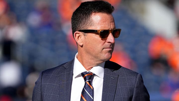 Dec 19, 2021; Denver, Colorado, USA; Denver Broncos general manager George Paton before the game against the Cincinnati Bengals at Empower Field at Mile High.