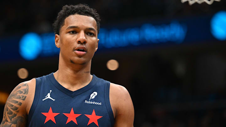 Mar 16, 2026; Washington, District of Columbia, USA; Washington Wizards forward Julian Reese (15) on the court against the Golden State Warriors during the first half at Capital One Arena.