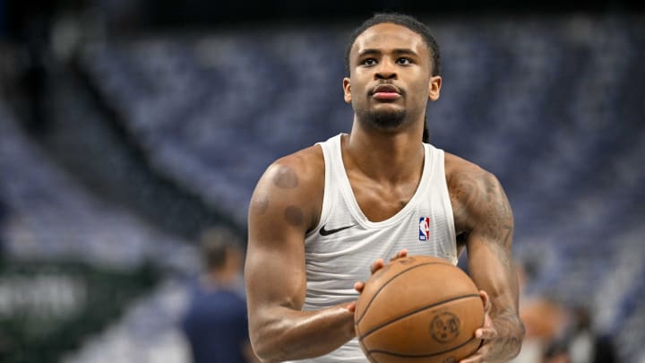 May 13, 2024; Dallas, Texas, USA; Oklahoma City Thunder guard Cason Wallace (22) warms up before the game between the Dallas Mavericks and the Oklahoma City Thunder in game four of the second round for the 2024 NBA playoffs at American Airlines Center. Mandatory Credit: Jerome Miron-USA TODAY Sports