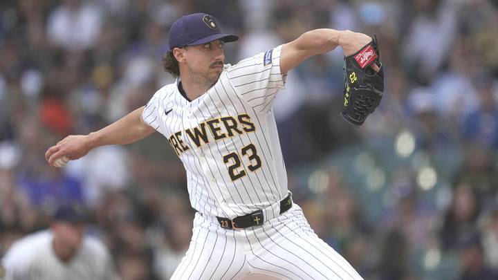 Milwaukee Brewers pitcher Brandon Sproat (23) throws during the first inning of their game against the Los Angeles Dodgers Sunday, May 24, 2026 at American Family Field in Milwaukee, Wisconsin. Milwaukee Brewers pitcher Brandon Sproat (23) throws during the first inning of their game against the Los Angeles Dodgers Sunday, May 24, 2026 at American Family Field in Milwaukee, Wisconsin.