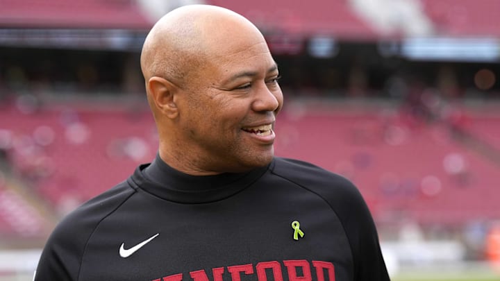 Nov 5, 2022; Stanford, California, USA; Stanford Cardinal head coach David Shaw before the game against the Washington State Cougars at Stanford Stadium. Mandatory Credit: Darren Yamashita-Imagn Images Nov 5, 2022; Stanford, California, USA; Stanford Cardinal head coach David Shaw before the game against the Washington State Cougars at Stanford Stadium. Mandatory Credit: Darren Yamashita-Imagn Images