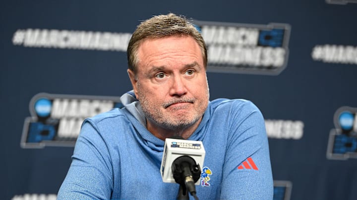 Mar 19, 2025; Providence, RI, USA; Kansas Jayhawks head coach Bill Self speaks to the media during a press conference at Amica Mutual Pavilion. Mandatory Credit: Eric Canha-Imagn Images