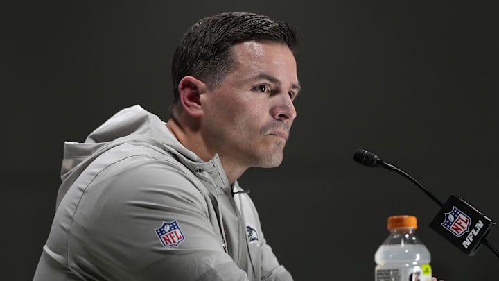 Feb 2, 2026; San Jose, CA, USA; Seattle Seahawks head coach Mike MacDonald speaks to media during Opening Night for Super Bowl LX at San Jose Convention Center.