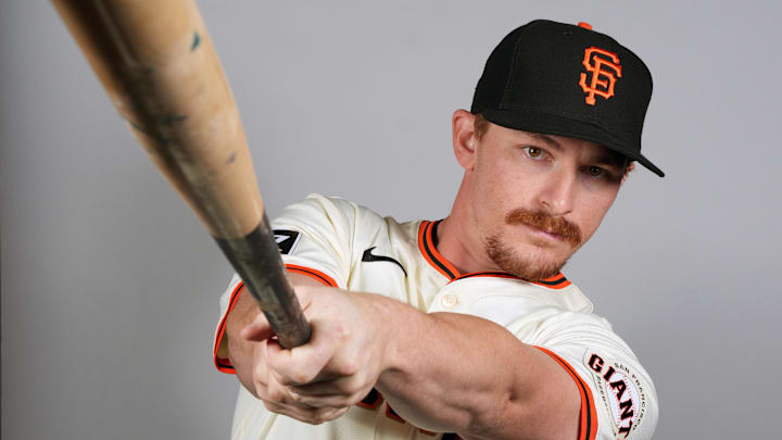 Feb 20, 2025; Scottsdale, AZ, USA; San Francisco Giants outfield Wade Meckler (53) poses for photo during media day. Mandatory Credit: Rick Scuteri-Imagn Images