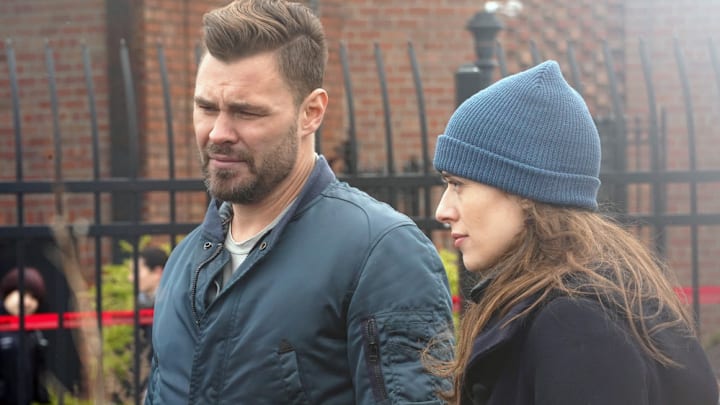 CHICAGO P.D. -- "The Right Thing" Episode 815 -- Pictured: (l-r) Patrick John Flueger as Adam Ruzek, Marina Squerciati as Kim Burgess -- (Photo by: Lori Allen/NBC)