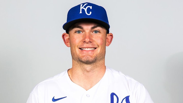 Mar 1, 2021; Surprise, AZ, USA; Kansas City Royals Asa Lacy #33 poses during media day at Surprise Stadium. Mandatory Credit: MLB photos via Imagn Images
