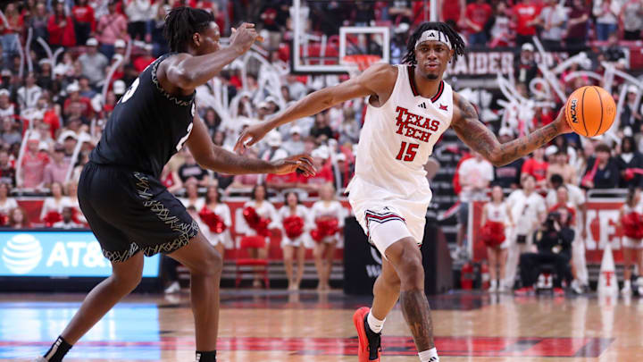 Texas Tech's JT Toppin looks to pass against Colorado during a Big 12 Conference men's basketball game, Wednesday, Feb. 11, 2026, in United Supermarkets Arena.