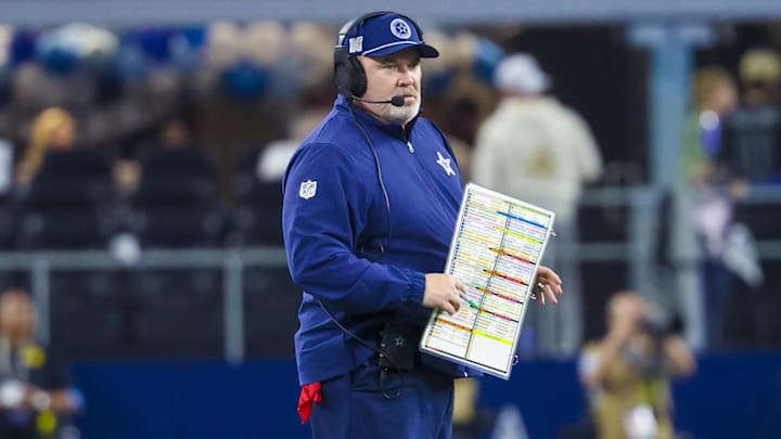 Dec 9, 2024; Arlington, Texas, USA;  Dallas Cowboys head coach Mike McCarthy looks on during the first half against the Cincinnati Bengals at AT&T Stadium. Mandatory Credit: Kevin Jairaj-Imagn Images
