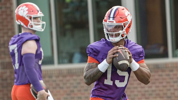 Clemson quarterback Chris Denson (15) during the first Spring football practice open to media in Clemson, SC Friday, Feb 27, 2026.