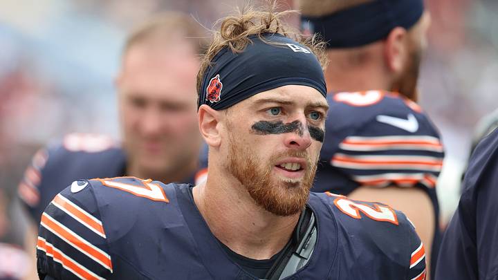 Chicago Bears wide receiver Kaden Davis (27) takes off his helmet