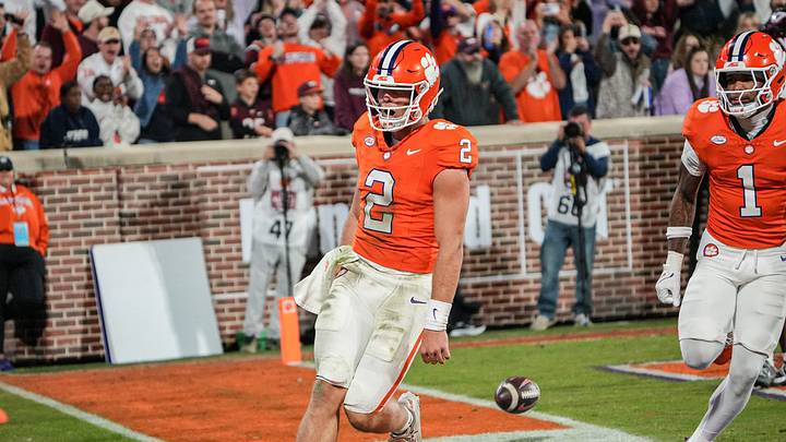 Clemson quarterback Tait Reynolds (2) runs 15 yards for a touchdown against Virginia Tech Hokies during the third quarter at Memorial Stadium Saturday, October 24, 2026.