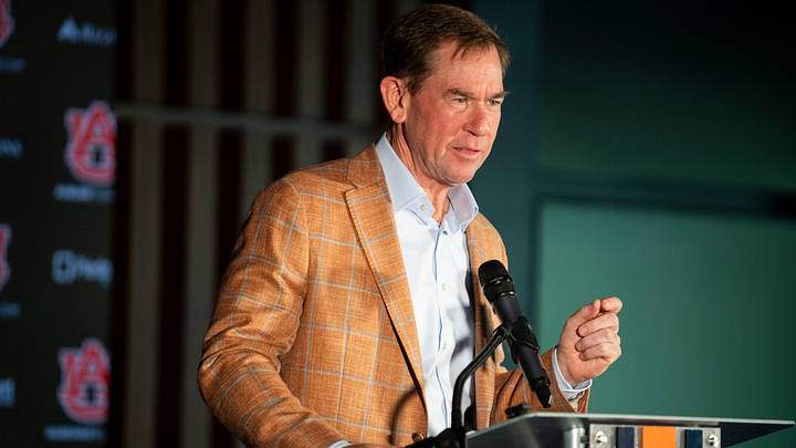Auburn athletic director John Cohen speaks during a press conference at Woltosz Football Performance Center in Auburn, Ala. on Monday, Nov. 3, 2025.