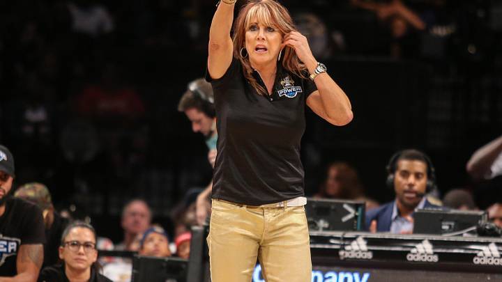 Aug 24, 2018; Brooklyn, NY, USA; Power head coach Nancy Lieberman coaching at the Big 3 Championship at Barclays Center . Mandatory Credit: Wendell Cruz-Imagn Images