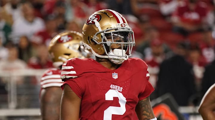 Sep 9, 2024; Santa Clara, California, USA; San Francisco 49ers cornerback Deommodore Lenoir (2) waits for the snap against the New York Jets at Levi's Stadium. Mandatory Credit: David Gonzales-Imagn Images
