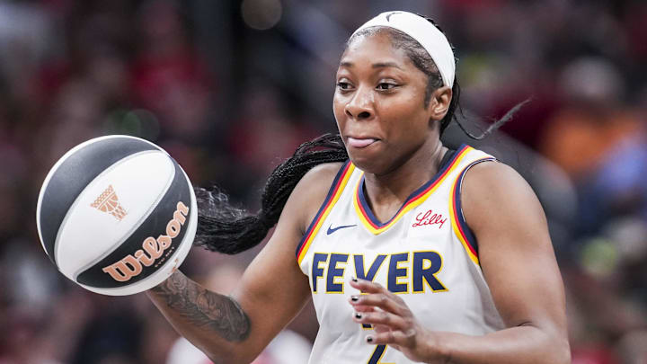 Jun 3, 2025; Indianapolis, Indiana, USA; Indiana Fever guard Aari McDonald (2) takes the ball to the basket during a game between the Indiana Fever and the Washington Mystics at Gainbridge Fieldhouse in Indianapolis. Mandatory Credit:  Grace Smth- INDIANAPOLIS STAR-Imagn Images
