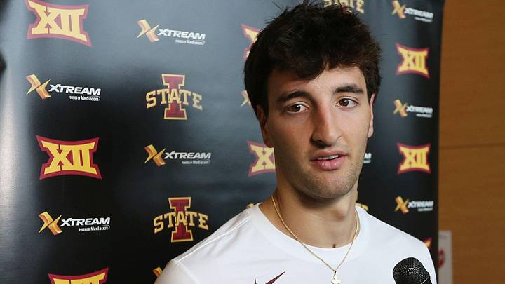 Iowa State forward Milan Momcilovic talks to media during an interview at Iowa State’s Sukup Basketball complex on Thursday, June 20, 2024, Ames, Iowa Iowa State forward Milan Momcilovic talks to media during an interview at Iowa State’s Sukup Basketball complex on Thursday, June 20, 2024, Ames, Iowa