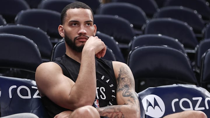 Nov 17, 2024; New York, New York, USA;  Brooklyn Nets guard Tyrese Martin (13) sits on the bench during pre-game warmups prior to the game against the New York Knicks at Madison Square Garden. Mandatory Credit: Wendell Cruz-Imagn Images
