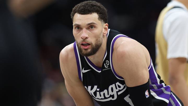 Feb 1, 2026; Washington, District of Columbia, USA; Sacramento Kings guard Zach LaVine (8) looks on during the second half against the Washington Wizards at Capital One Arena. Mandatory Credit: Daniel Kucin Jr.-Imagn Images