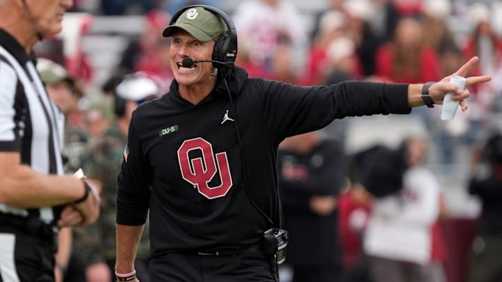 Oklahoma coach Brent Venables shouts during a college football game between the University of Oklahoma Sooners (OU) and the Maine Black Bears at Gaylord Family - Oklahoma Memorial Stadium in Norman, Okla., Saturday, Nov. 2, 2024. Oklahoma coach Brent Venables shouts during a college football game between the University of Oklahoma Sooners (OU) and the Maine Black Bears at Gaylord Family - Oklahoma Memorial Stadium in Norman, Okla., Saturday, Nov. 2, 2024.