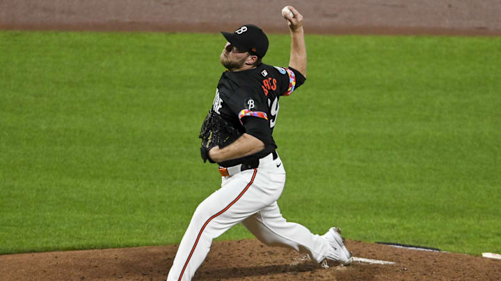 Sep 20, 2024; Baltimore, Maryland, USA;  Baltimore Orioles pitcher Corbin Burnes (39) throws a third-inning pitch against the Detroit Tigers at Oriole Park at Camden Yards.
