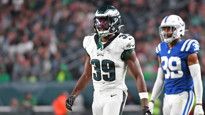 Aug 24, 2023; Philadelphia, Pennsylvania, USA; Philadelphia Eagles cornerback Eli Ricks (39) against the Indianapolis Colts at Lincoln Financial Field. Mandatory Credit: Eric Hartline-Imagn Images