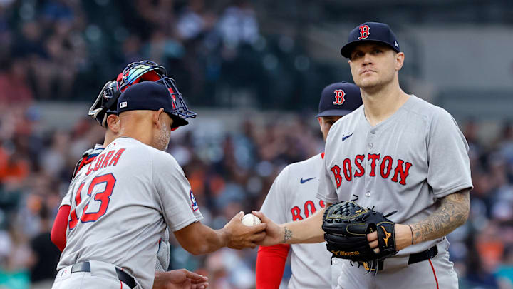 Boston Red Sox manager Alex Cora relieves starting pitcher Tanner Houck against the Detroit Tigers.