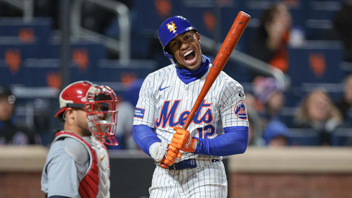 Apr 26, 2024; New York City, New York, USA; New York Mets shortstop Francisco Lindor (12) reacts after striking out during the eighth inning against the St. Louis Cardinals at Citi Field. Mandatory Credit: Vincent Carchietta-Imagn Images Apr 26, 2024; New York City, New York, USA; New York Mets shortstop Francisco Lindor (12) reacts after striking out during the eighth inning against the St. Louis Cardinals at Citi Field. Mandatory Credit: Vincent Carchietta-Imagn Images