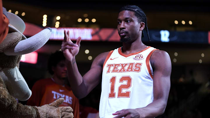 Texas Longhorns guard Tramon Mark enters the court before the start of the game against the Southern University Jaguars at Moody Center. Texas Longhorns guard Tramon Mark enters the court before the start of the game against the Southern University Jaguars at Moody Center.