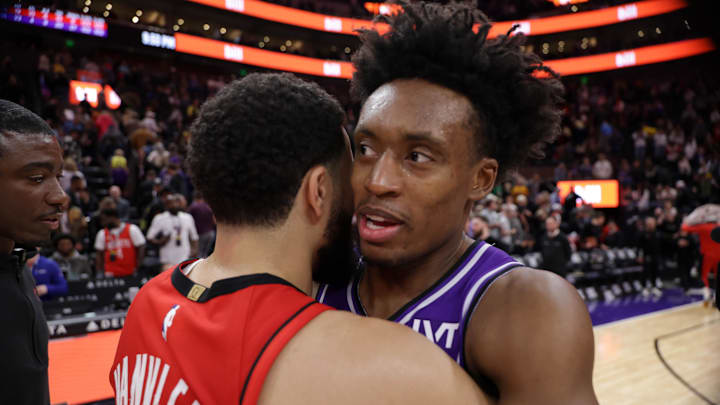 Mar 29, 2024; Salt Lake City, Utah, USA;  Houston Rockets guard Fred VanVleet (5) and Utah Jazz