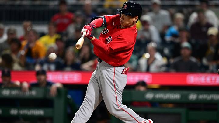 Aug 14, 2026; Pittsburgh, Pennsylvania, USA; Boston Red Sox designated hitter Masataka Yoshida (7) hits an RBI single during the ninth inning against the Pittsburgh Pirates at PNC Park. Mandatory Credit: David Dermer-Imagn Images Aug 14, 2026; Pittsburgh, Pennsylvania, USA; Boston Red Sox designated hitter Masataka Yoshida (7) hits an RBI single during the ninth inning against the Pittsburgh Pirates at PNC Park. Mandatory Credit: David Dermer-Imagn Images