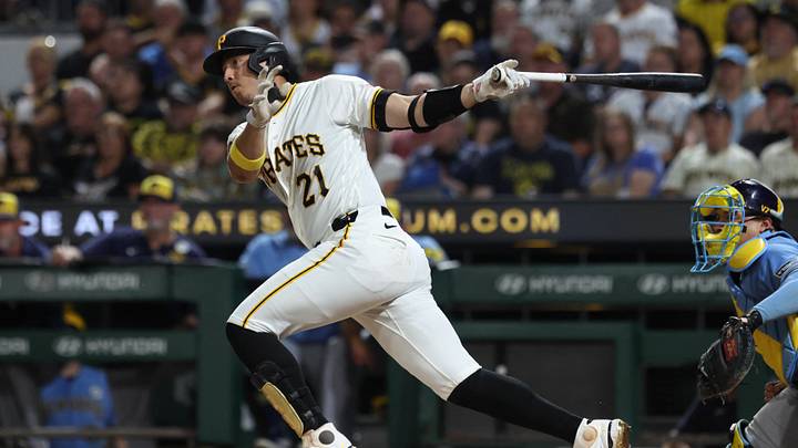 Sep 15, 2026; Pittsburgh, Pennsylvania, USA; Pittsburgh Pirates catcher Rafael Flores Jr. (43) hits a single against the Milwaukee Brewers during the fourth inning at PNC Park. Mandatory Credit: Charles LeClaire-Imagn Images Sep 15, 2026; Pittsburgh, Pennsylvania, USA; Pittsburgh Pirates catcher Rafael Flores Jr. (43) hits a single against the Milwaukee Brewers during the fourth inning at PNC Park. Mandatory Credit: Charles LeClaire-Imagn Images