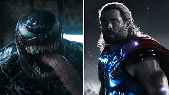 Venom in Columbia Pictures VENOM: THE LAST DANCE and Chris Hemsworth in Marvel Studios' THOR: LOVE AND THUNDER. 