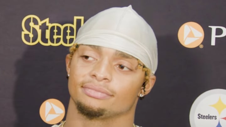 Pittsburgh Steelers quarterback Justin Fields speaks to the media on Thursday. 