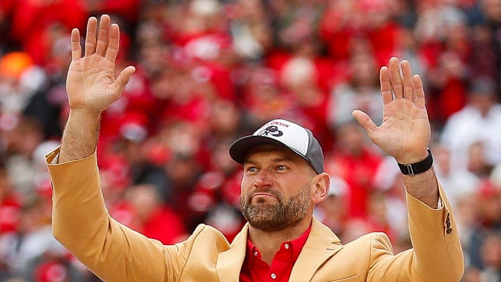 NFL Hall of Famer and former Wisconsin offensive tackle Joe Thomas waves to the crowd as he s honored during a game between Wisconsin and Iowa on Saturday, October 14, 2023, at Camp Randall Stadium in Madison, Wis. Iowa won the game, 12-6. NFL Hall of Famer and former Wisconsin offensive tackle Joe Thomas waves to the crowd as he s honored during a game between Wisconsin and Iowa on Saturday, October 14, 2023, at Camp Randall Stadium in Madison, Wis. Iowa won the game, 12-6.