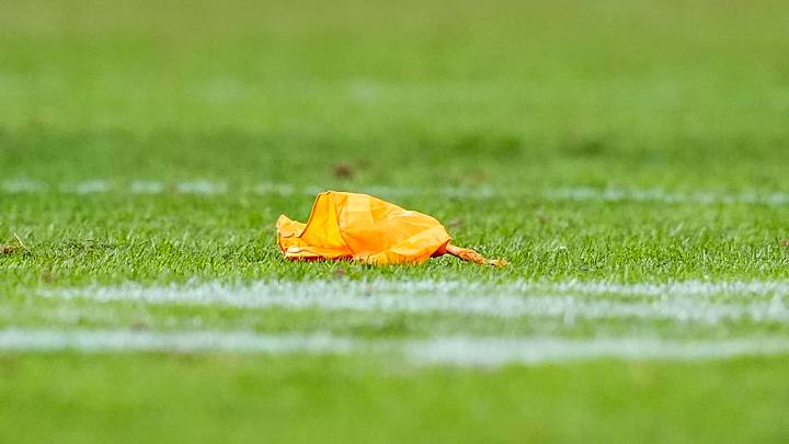 Jan 17, 2026; Denver, CO, USA; A penalty flag on the field during overtime of an AFC Divisional Round playoff game between the Buffalo Bills and Denver Broncos Jan 17, 2026; Denver, CO, USA; A penalty flag on the field during overtime of an AFC Divisional Round playoff game between the Buffalo Bills and Denver Broncos