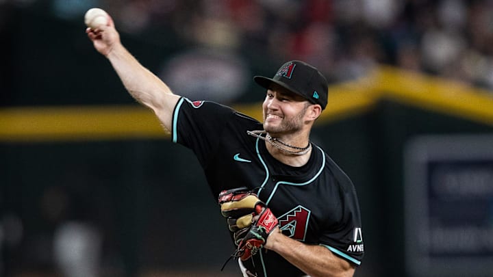 Arizona Diamondbacks pitcher Bryce Jarvis (40) delivers a pitch on July 27, 2024 at Chase Field in Phoenix. Arizona Diamondbacks pitcher Bryce Jarvis (40) delivers a pitch on July 27, 2024 at Chase Field in Phoenix.