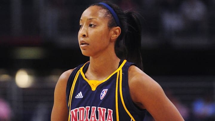 Aug 8, 2010; Phoenix, AZ, USA; Indiana Fever guard Briann January reacts during the second half against the Phoenix Mercury at US Airways Center.  The Fever defeated the Mercury 104-82.   Mandatory Credit: Jennifer Stewart-Imagn Images
