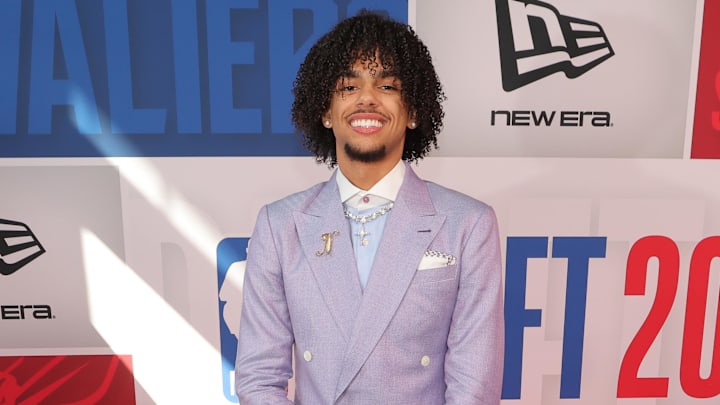 Jun 25, 2025; Brooklyn, NY, USA; Asa Newell arrives before the first round of the 2025 NBA Draft at Barclays Center. Mandatory Credit: Brad Penner-Imagn Images