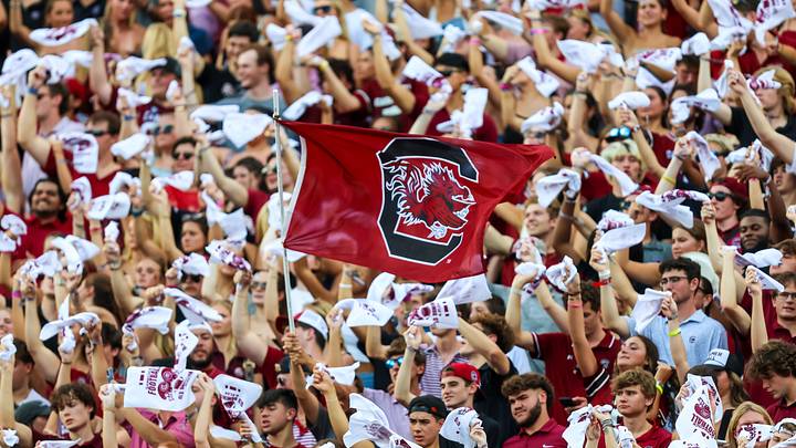 Aug 31, 2024; Columbia, South Carolina, USA; South Carolina Gamecocks wave a flag in the first half against the Old Dominion Monarchs at Williams-Brice Stadium. Mandatory Credit: Jeff Blake-USA TODAY Sports