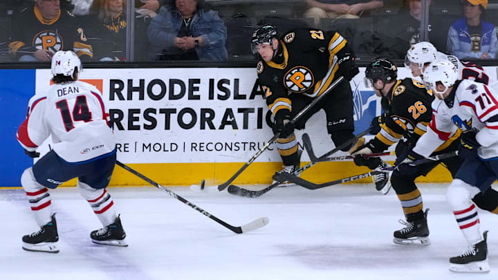 The Providence Bruins face off against the Springfield Thunderbirds in game 1, round 1 of playoff action at the AMP on April 23, 2025 The Providence Bruins face off against the Springfield Thunderbirds in game 1, round 1 of playoff action at the AMP on April 23, 2025