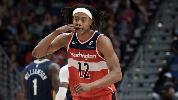 Mar 8, 2026; New Orleans, Louisiana, USA; Washington Wizards guard Tre Johnson (12) reacts after a three-point basket against the New Orleans Pelicans during the second half at Smoothie King Center. Mandatory Credit: Matthew Hinton-Imagn Images Mar 8, 2026; New Orleans, Louisiana, USA; Washington Wizards guard Tre Johnson (12) reacts after a three-point basket against the New Orleans Pelicans during the second half at Smoothie King Center. Mandatory Credit: Matthew Hinton-Imagn Images