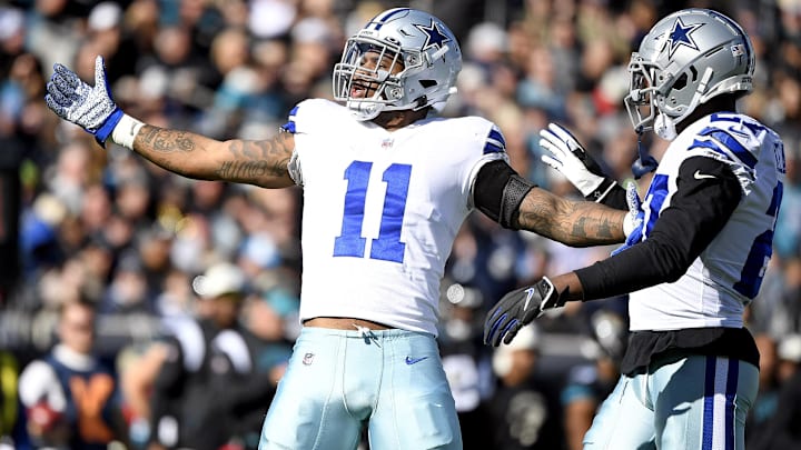 Dec 18, 2022; Jacksonville, Florida, USA; Dallas Cowboys linebacker Micah Parsons (11) celebrates a
