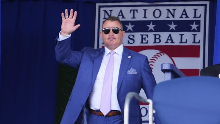 Jul 21, 2024; Cooperstown, New York, USA; Hall of Famer Jim Thome is introduced during the National Baseball Hall of Fame Induction Ceremony in Cooperstown, NY. Mandatory Credit: Gregory Fisher-Imagn Images Jul 21, 2024; Cooperstown, New York, USA; Hall of Famer Jim Thome is introduced during the National Baseball Hall of Fame Induction Ceremony in Cooperstown, NY. Mandatory Credit: Gregory Fisher-Imagn Images