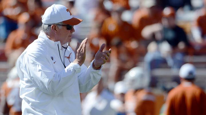 Nov 2, 2013; Austin, TX, USA; Texas Longhorns head coach Mack Brown prior to a game against the Kansas Jayhawks at Darrell K Royal-Texas Memorial Stadium. Mandatory Credit: Brendan Maloney-Imagn Images Nov 2, 2013; Austin, TX, USA; Texas Longhorns head coach Mack Brown prior to a game against the Kansas Jayhawks at Darrell K Royal-Texas Memorial Stadium. Mandatory Credit: Brendan Maloney-Imagn Images