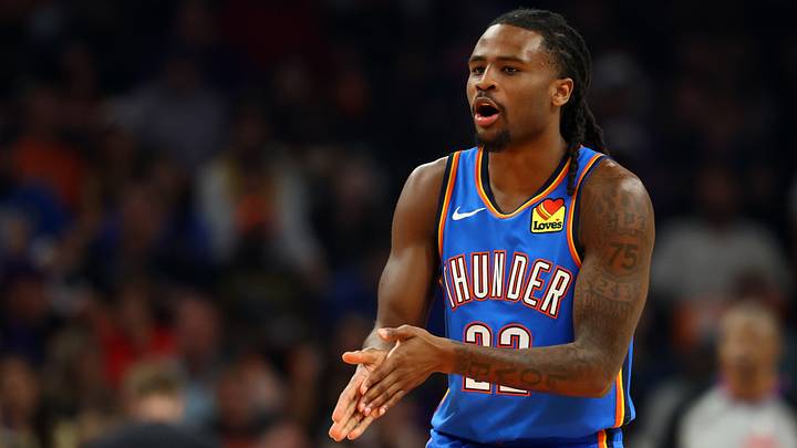 Apr 27, 2026; Phoenix, Arizona, USA; Oklahoma City Thunder guard Cason Wallace (22) against the Phoenix Suns during game four of the first round of the 2026 NBA Playoffs at Mortgage Matchup Center. Mandatory Credit: Mark J. Rebilas-Imagn Images Apr 27, 2026; Phoenix, Arizona, USA; Oklahoma City Thunder guard Cason Wallace (22) against the Phoenix Suns during game four of the first round of the 2026 NBA Playoffs at Mortgage Matchup Center. Mandatory Credit: Mark J. Rebilas-Imagn Images