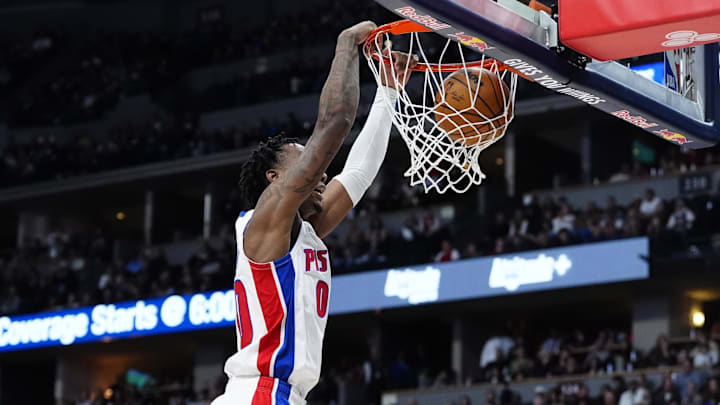 Dec 28, 2024; Denver, Colorado, USA; Detroit Pistons forward Ronald Holland II (00) : Ron Chenoy-Imagn Images